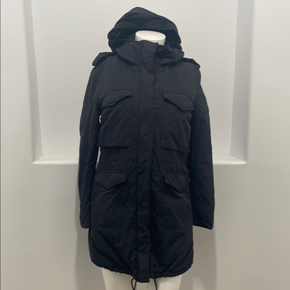 Diesel Women Zip Up Black Hooded N. 78 Long Jacket  Coat Size L